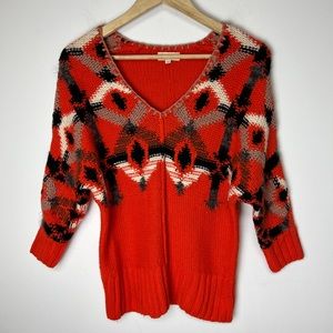 Anthropologie Fiets Voor 2 Orange Geometric Dolman Sleeve Cadium Sweater